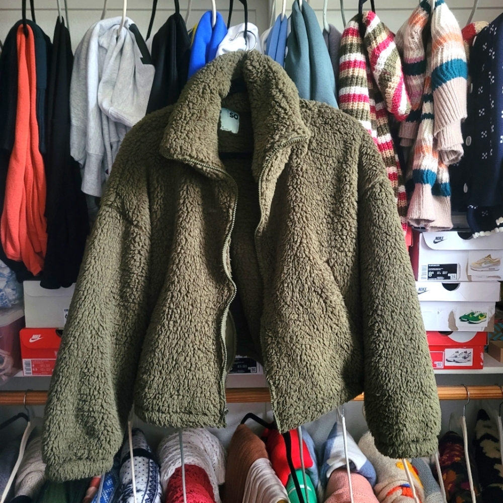 Olive Green Sherpa Jacket